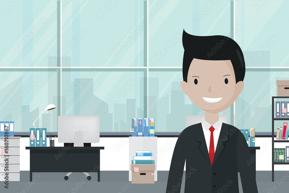 Cartoon businessman in the office Cartoon businessman in the office