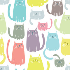 Acrylglasbilder Katzenmuster Verspielte Kätzchen Vektor Kindermuster  © tets