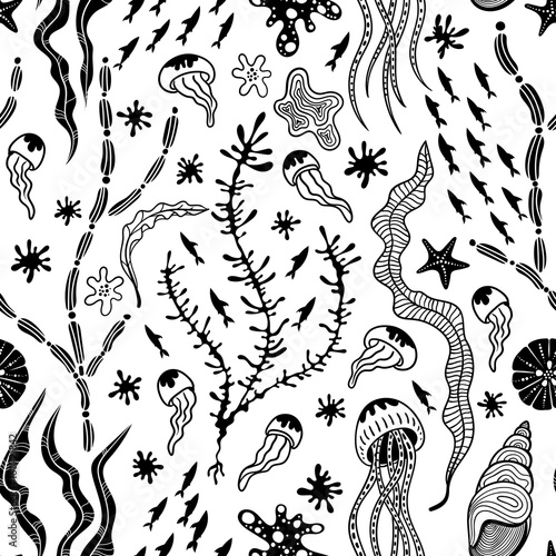 Vector seamless pattern with sea creations