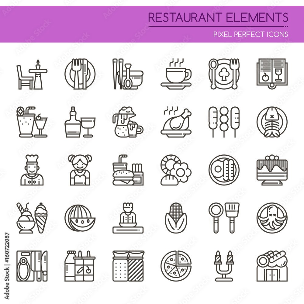 Restaurant Elements , Thin Line and Pixel Perfect Icons.