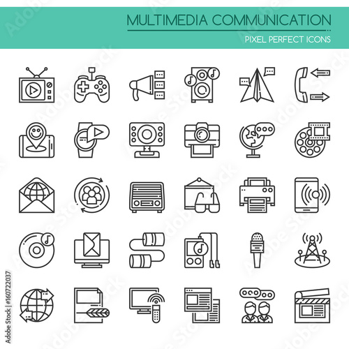 Multimedia and Communication , Thin Line and Pixel Perfect Icons