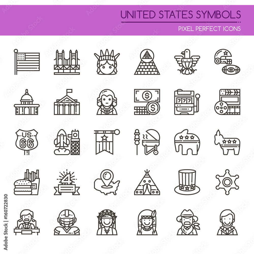 United States Symbols , Thin Line and Pixel Perfect Icons.