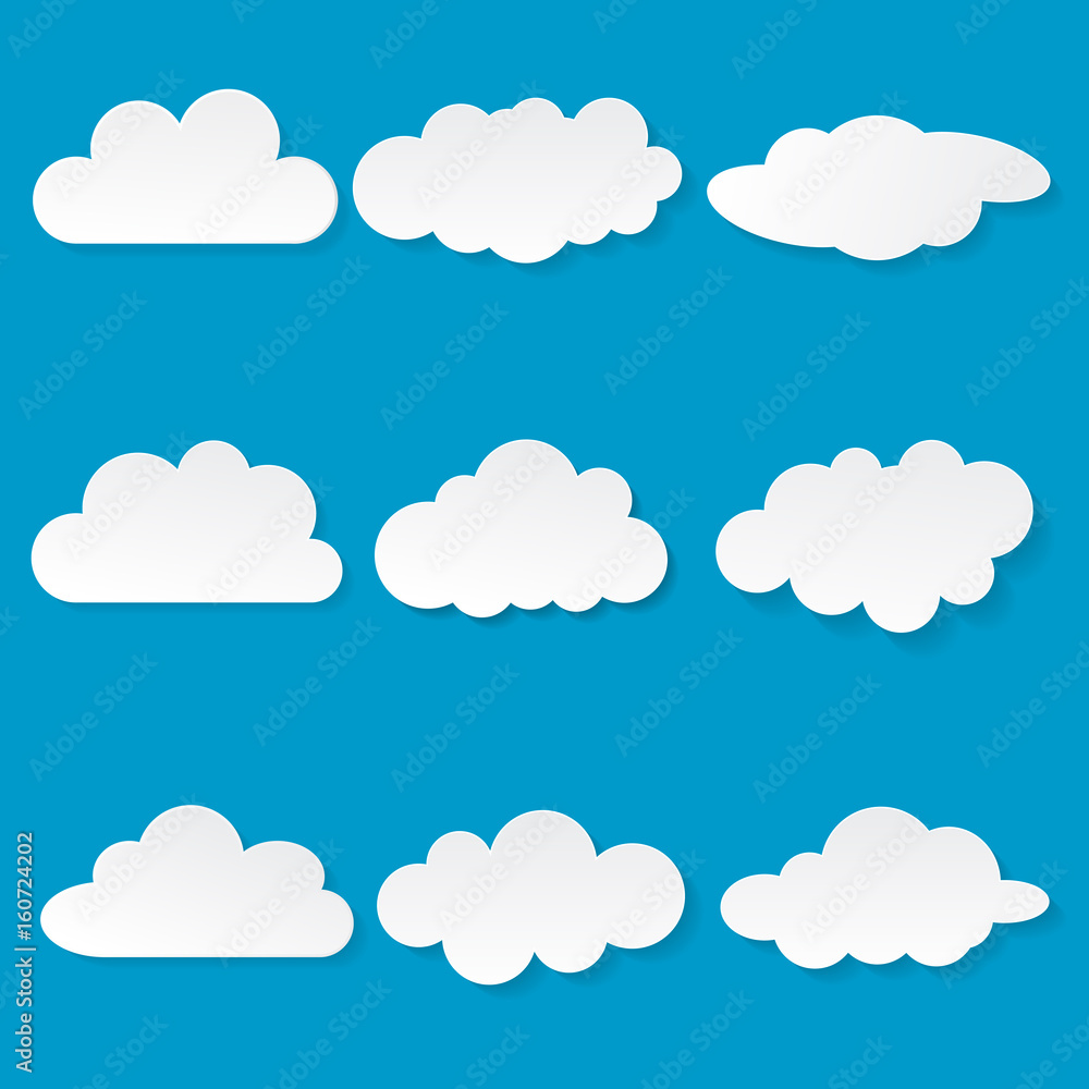 Flat design cloudscapes collection. Flat shadows. Vector illustration