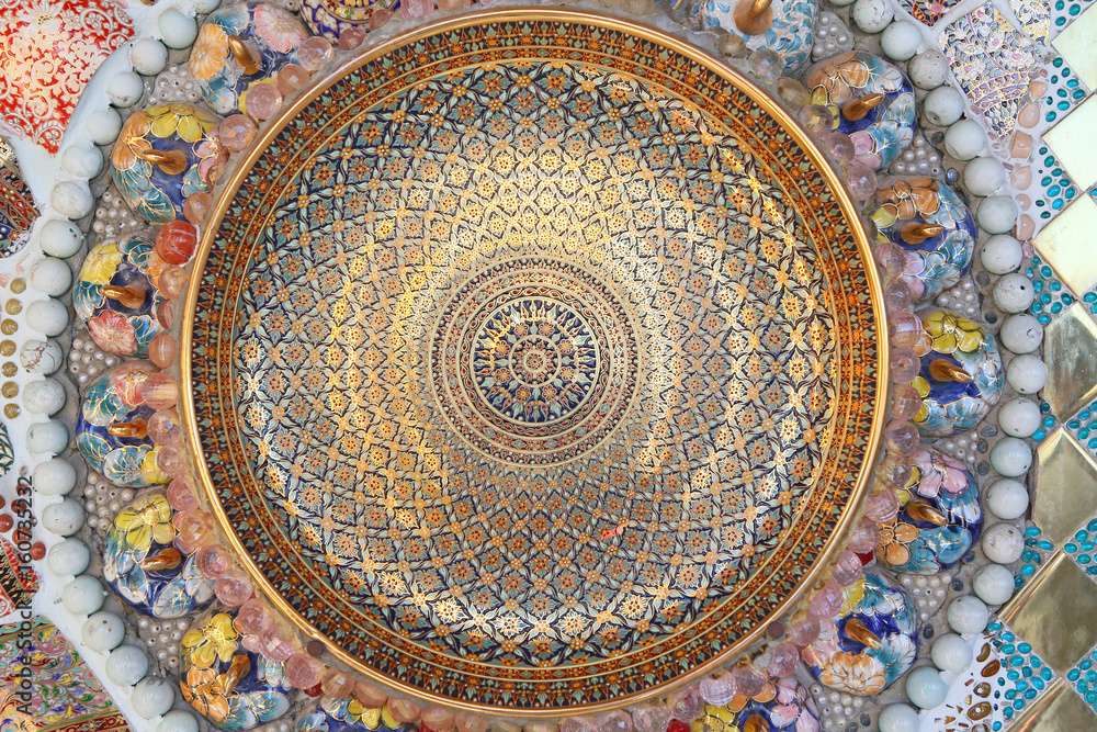 Circular ceramic pattern background on wall in Wat Phasornkaew in Phetchabun, Thailand.