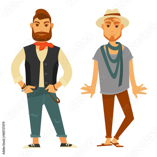 Modern stylish men in fashionable clothes isolated illustrations