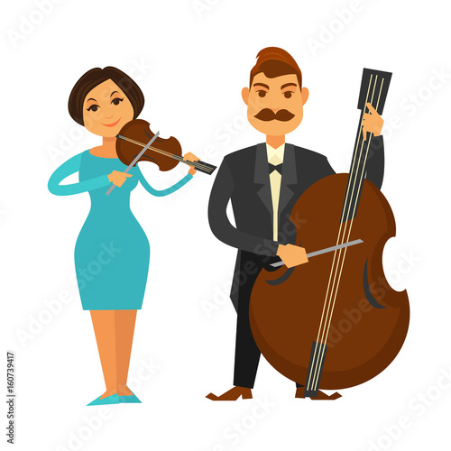 Orchestra members with violin and violoncello isolated illustration