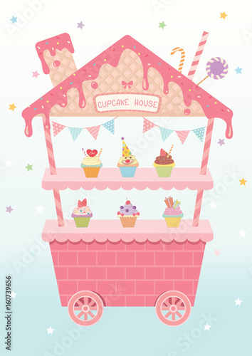 Cupcake house booth and kiosk design with strawberry flavor