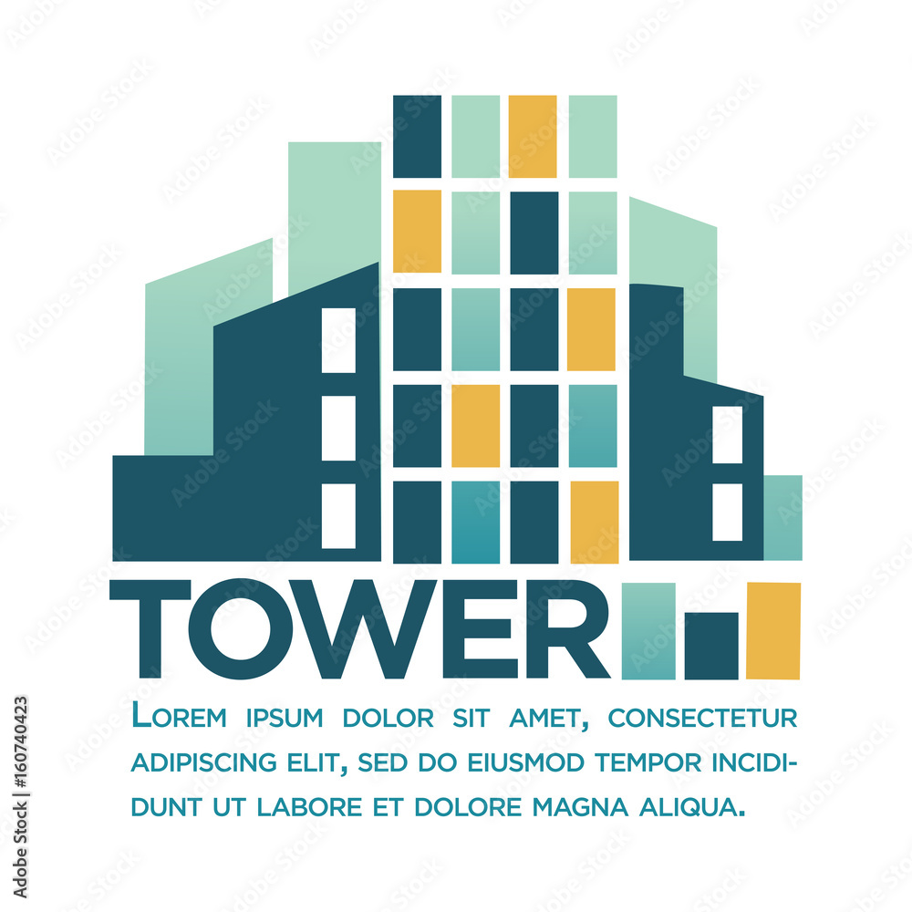Tower business company logotype with sign and text