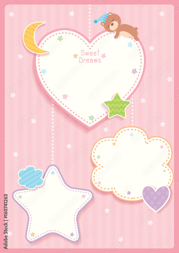 Sweet dreams with bear on pink template for kids