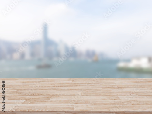 Table Top And modern city abstract blur background