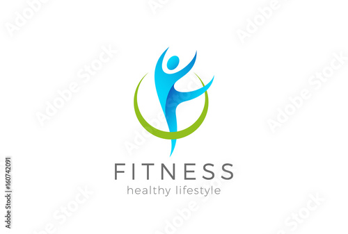 Fitness sport gym Logo vector Woman girl gymnastics exercise