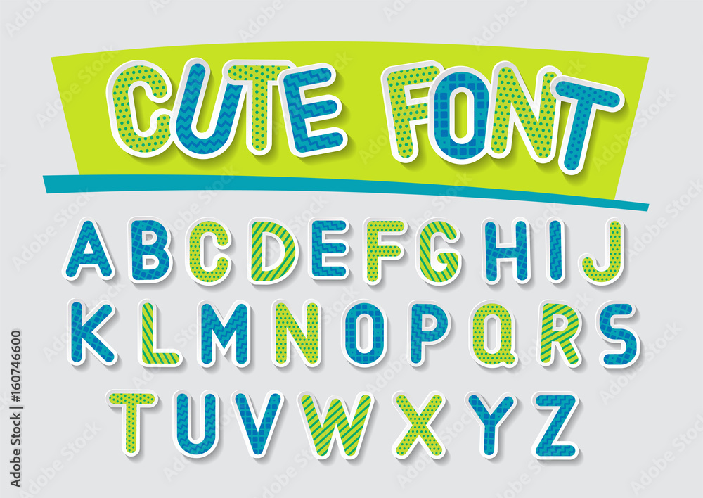 Concept of vector festive alphabet. Blue and green 3d letters with white outline and hatching. Concept of vector festive alphabet. Blue and green 3d letters with white outline and hatching.