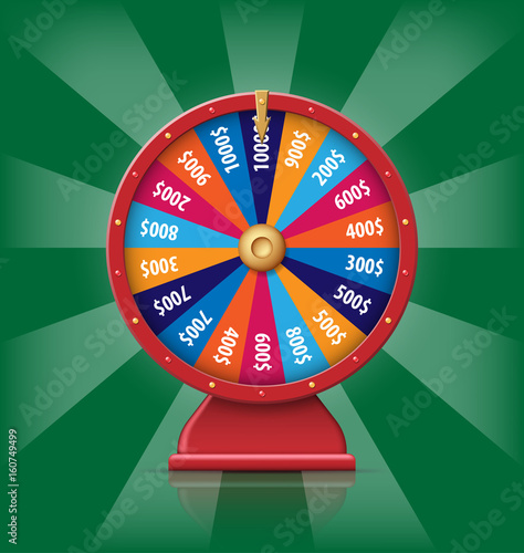 Realistic 3d spinning fortune wheel, lucky roulette vector illustration