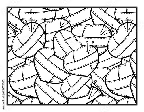 Stitched hearts decorative ornamental coloring page