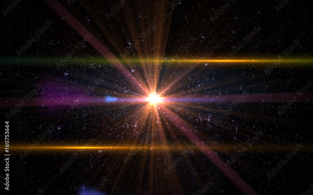 Fototapeta premium digital lens flare in black background horizontal frame warm