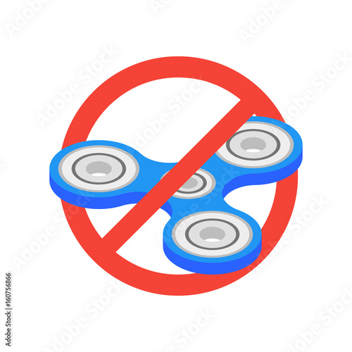 Isometric Hand Spinner isolated on white background. Banned or Not Allowed to Use a Fidget Spinner concept. Fidget spinner icon - toy for stress relief and improvement of attention span. 