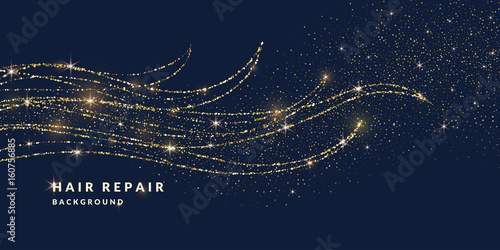 Vector illustration of magic waves, ringlets with shining particles of glitter on a dark background. Abstract concept