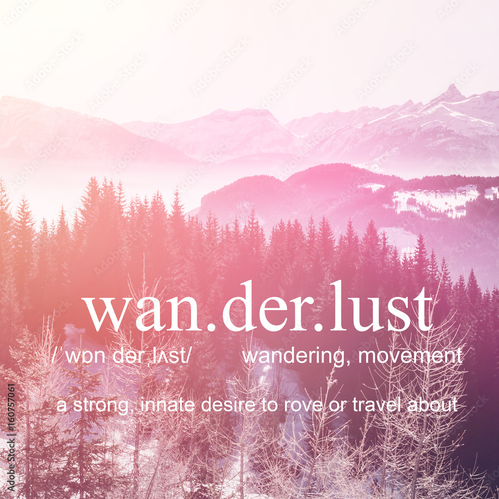Inspirational Typographic Quote - Wanderlust. Perfect for social media campaigns. - obrazy, fototapety, plakaty 
