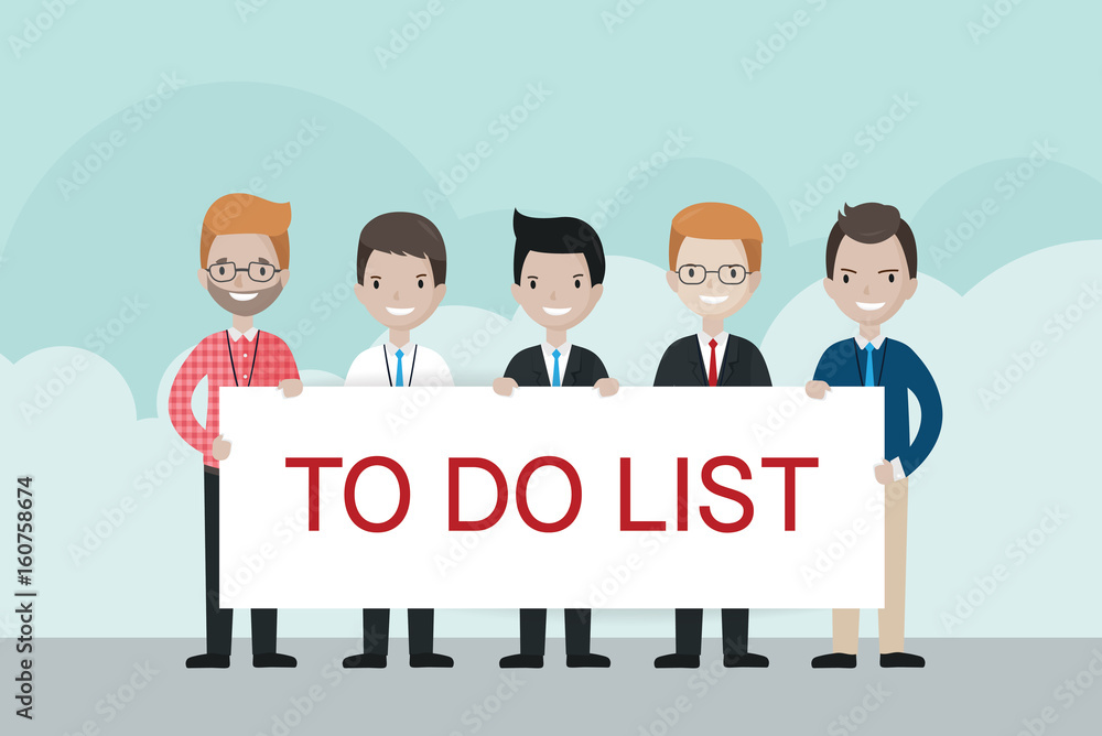Businessman team holding TO DO LIST sign Businessman team holding TO DO LIST sign