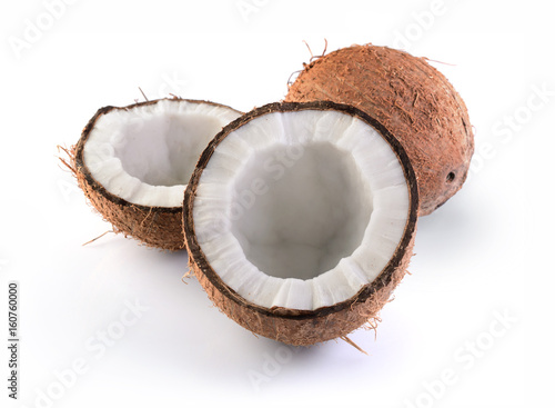 Healthy food. Fresh coconut with half