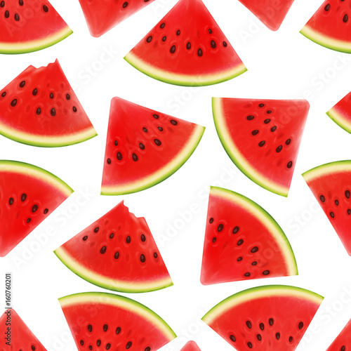 Fototapeta Naklejka Na Ścianę i Meble -  Seamless background with watermelon slices. Vector illustration. design for greeting card and invitation of seasonal summer holiday