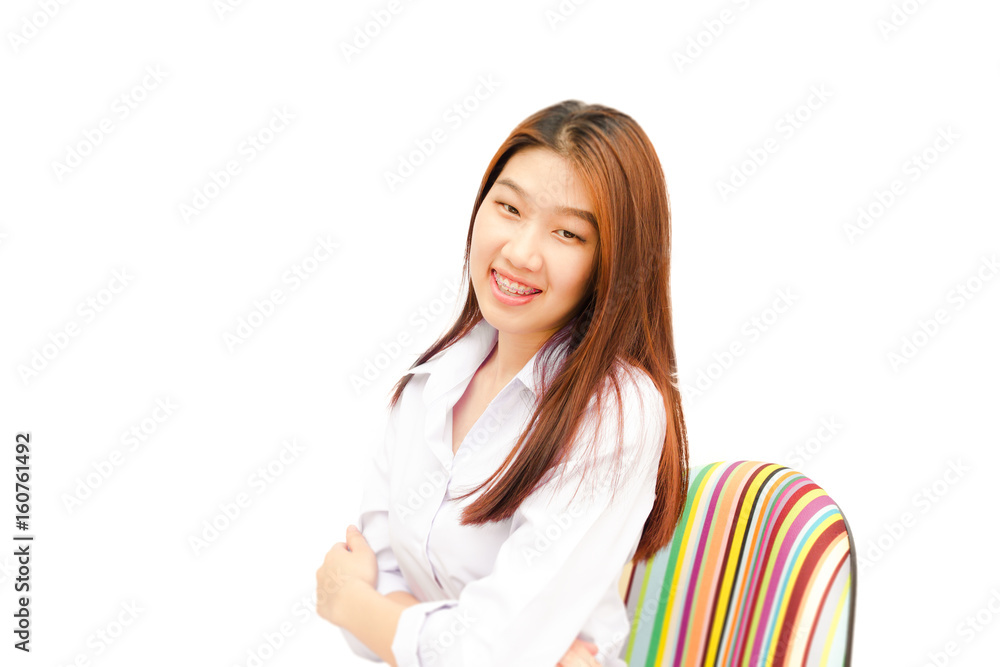 Cute of a young girl confident on white background Cute of a young girl confident on white background