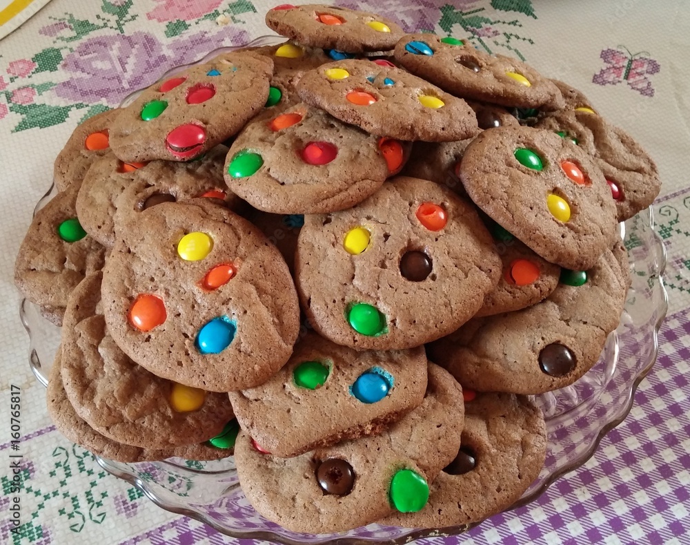 Chocolat cookies with colored drops Chocolat cookies with colored drops