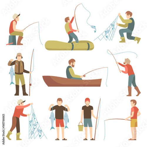 Leinwand Poster Summer fishing sport vacation vector flat icons