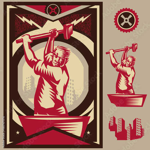 Vintage propaganda poster and elements. Isolated artwork object. Suitable for and any print media need.