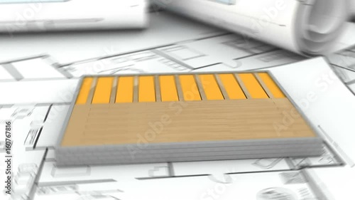 3d animation of house construction timelapse, moving camera