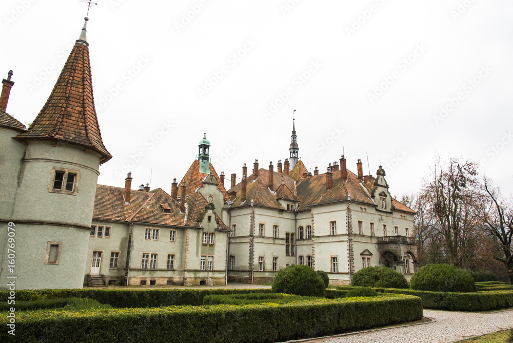 Walking in the park near the castle.