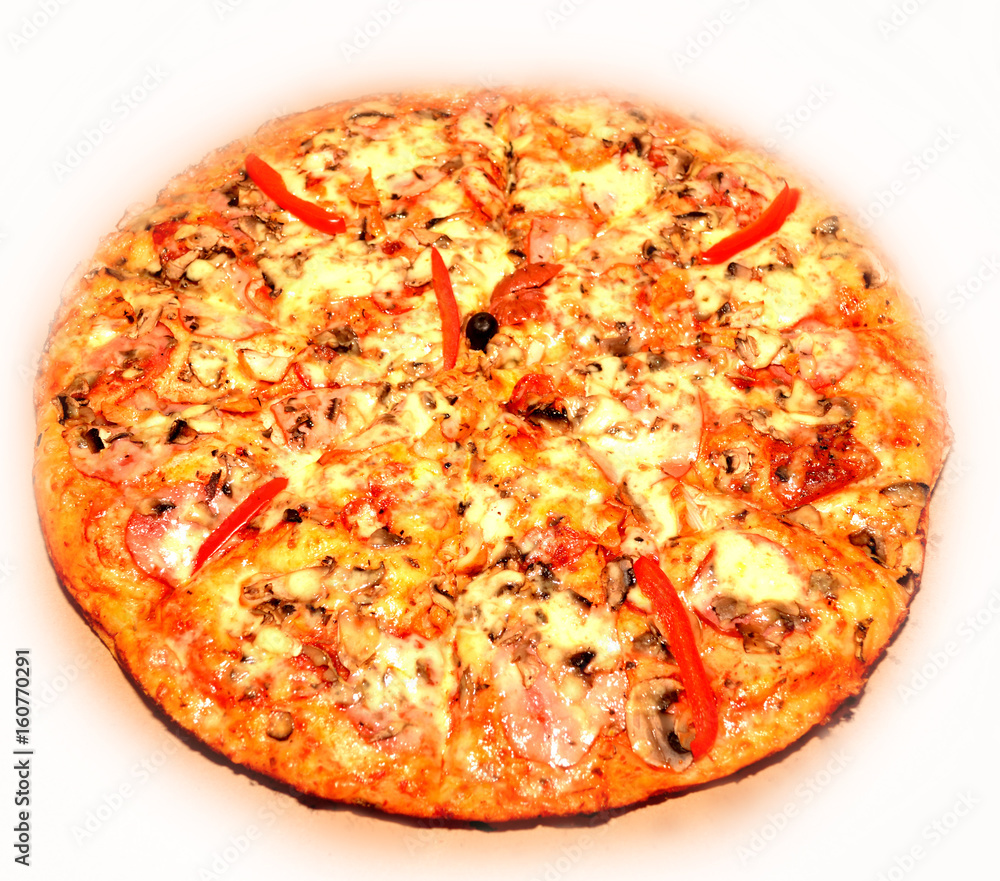 Pizza with tomato, salami and olives Pizza with tomato, salami and olives