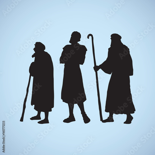 Shepherd holding a lamb. Vector drawing