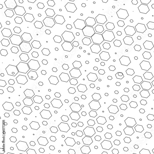 Seamless geometric black and white ornament generated by random hexagons