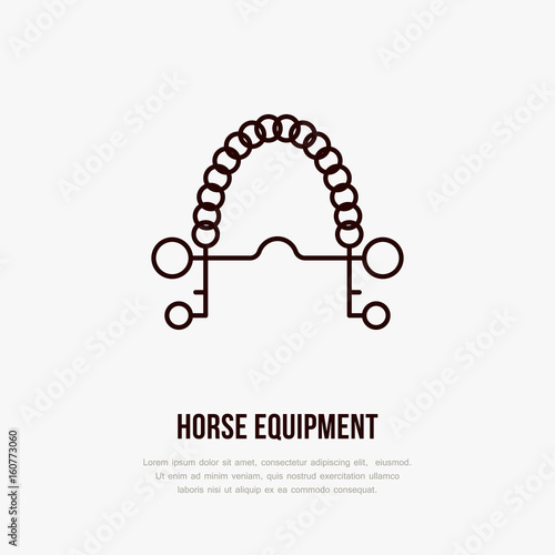Horse pelham bit, polo flat line icons. Vector illustration of horses sport game, equestrian equipment.