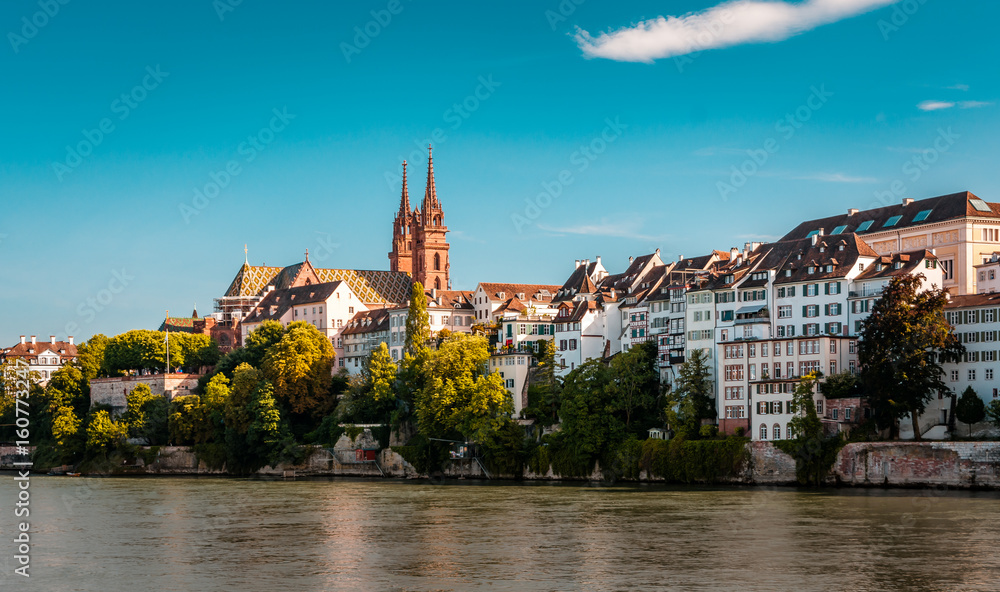 Beautiful panoramic view of Basel city in Switzerland - obrazy, fototapety, plakaty 