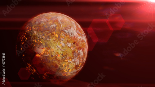 Fototapeta Naklejka Na Ścianę i Meble -  alien planet with lava streams lit by a red sun