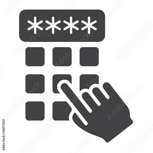 Hand finger entering pin code solid icon, unlock and password, vector graphics, a glyph pattern on a white background, eps 10.