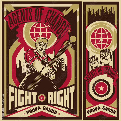 Vintage propaganda poster and elements. Isolated artwork object. Suitable for and any print media need.