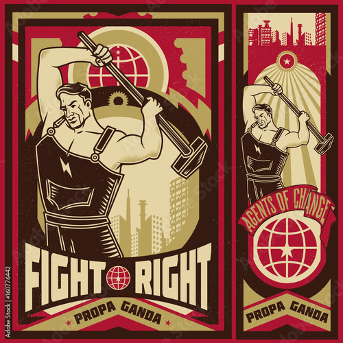 Vintage propaganda poster and elements. Isolated artwork object. Suitable for and any print media need.