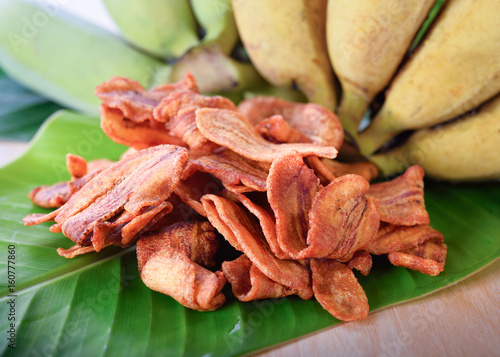 Fried ripe banana on wooden background