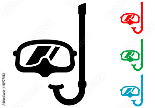 Icono plano gafas buzo y snorkel varios colores