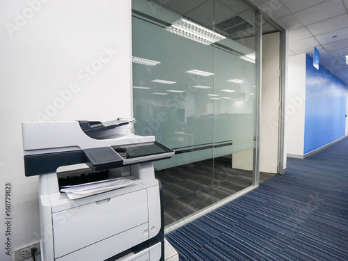 multi-function printer machine ready for printing, copy, scanning business documents in office