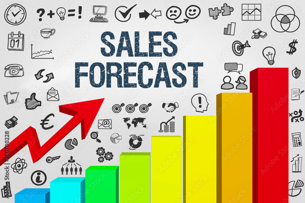 Sales Forecast / Diagramm mit Symbole - obrazy, fototapety, plakaty 