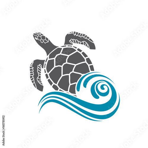 sea turtle icon with water wave