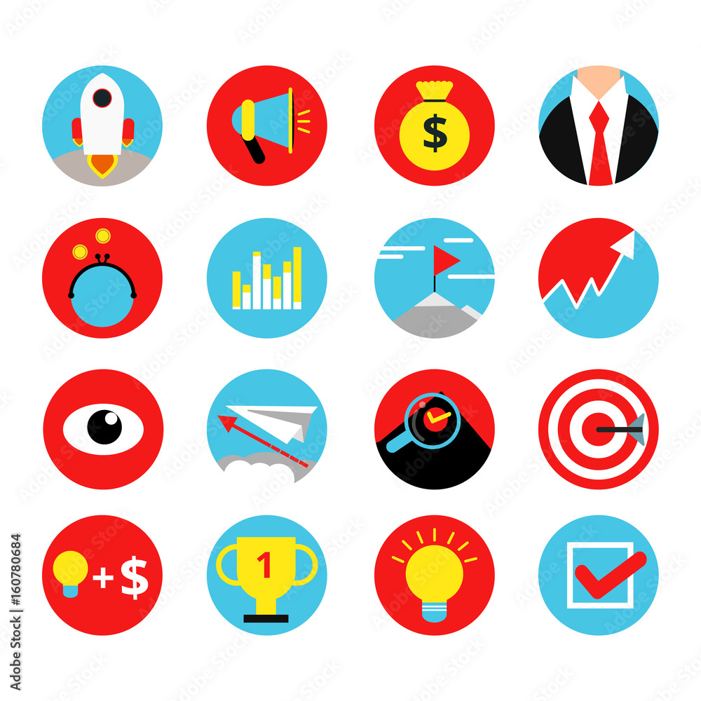 Concept retro icon set of business startup. Vector concept pictures of awards, winnings and top goals