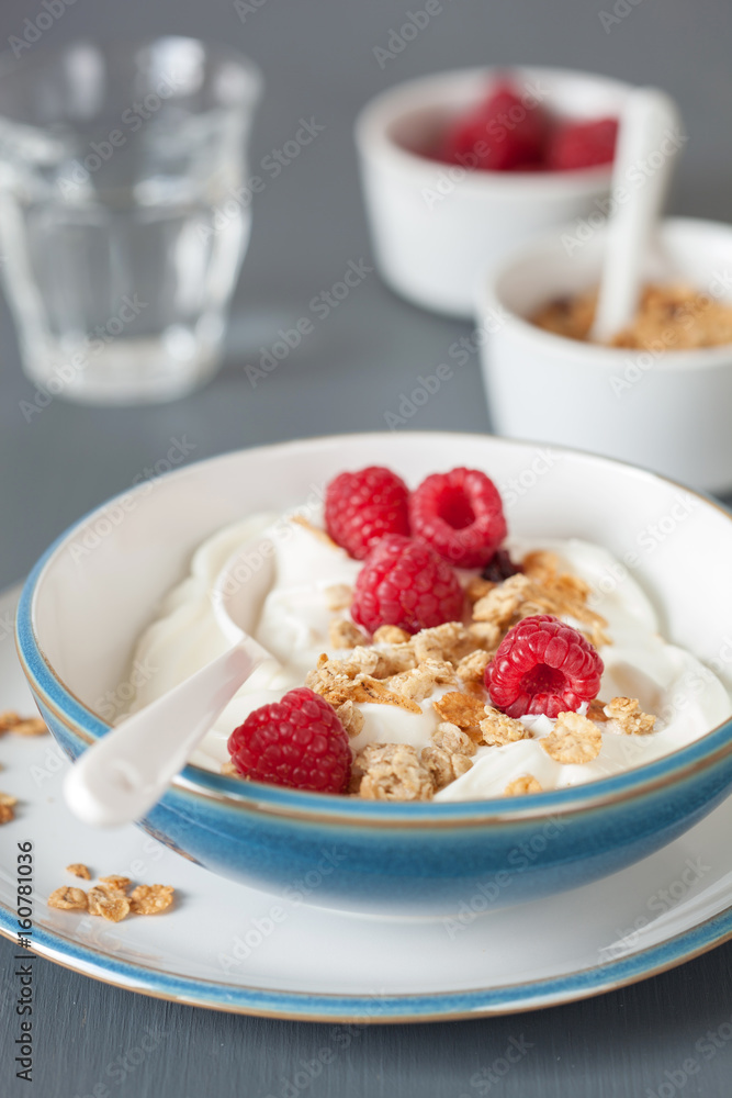 yogurt with granola and raspberry for healthy breakfast yogurt with granola and raspberry for healthy breakfast