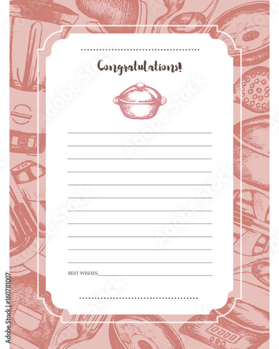 Kitchen Ware - hand drawn template card.