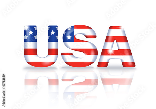 Dimensional inscription USA painted in the colors of the national flag. Stock vector illustration