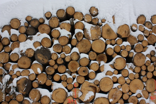 gestapeltes Holz  Baumst  mme im Schnee